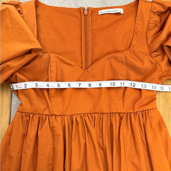 Abercrombie & Fitch Autumn Terracotta Puff Sleeve Poplin Babydoll Dress Size S - Picture 10 of 12